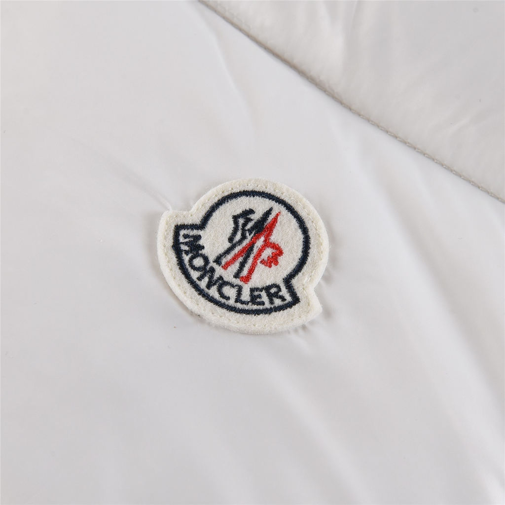 Moncler Tricolour Sleeve-Stripe Hooded Down Jacket – White