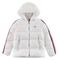 Moncler Tricolour Sleeve-Stripe Hooded Down Jacket – White