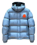 Moncler Orange-Badge Hooded Down Jacket – Ice Blue