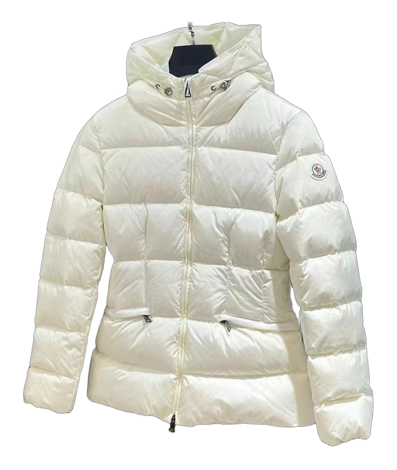 Moncler Fitted Hooded Short Down Puffer Jacket - Ivory