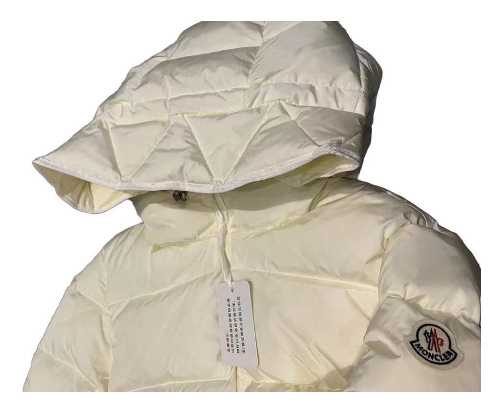 Moncler Fitted Hooded Short Down Puffer Jacket - Ivory