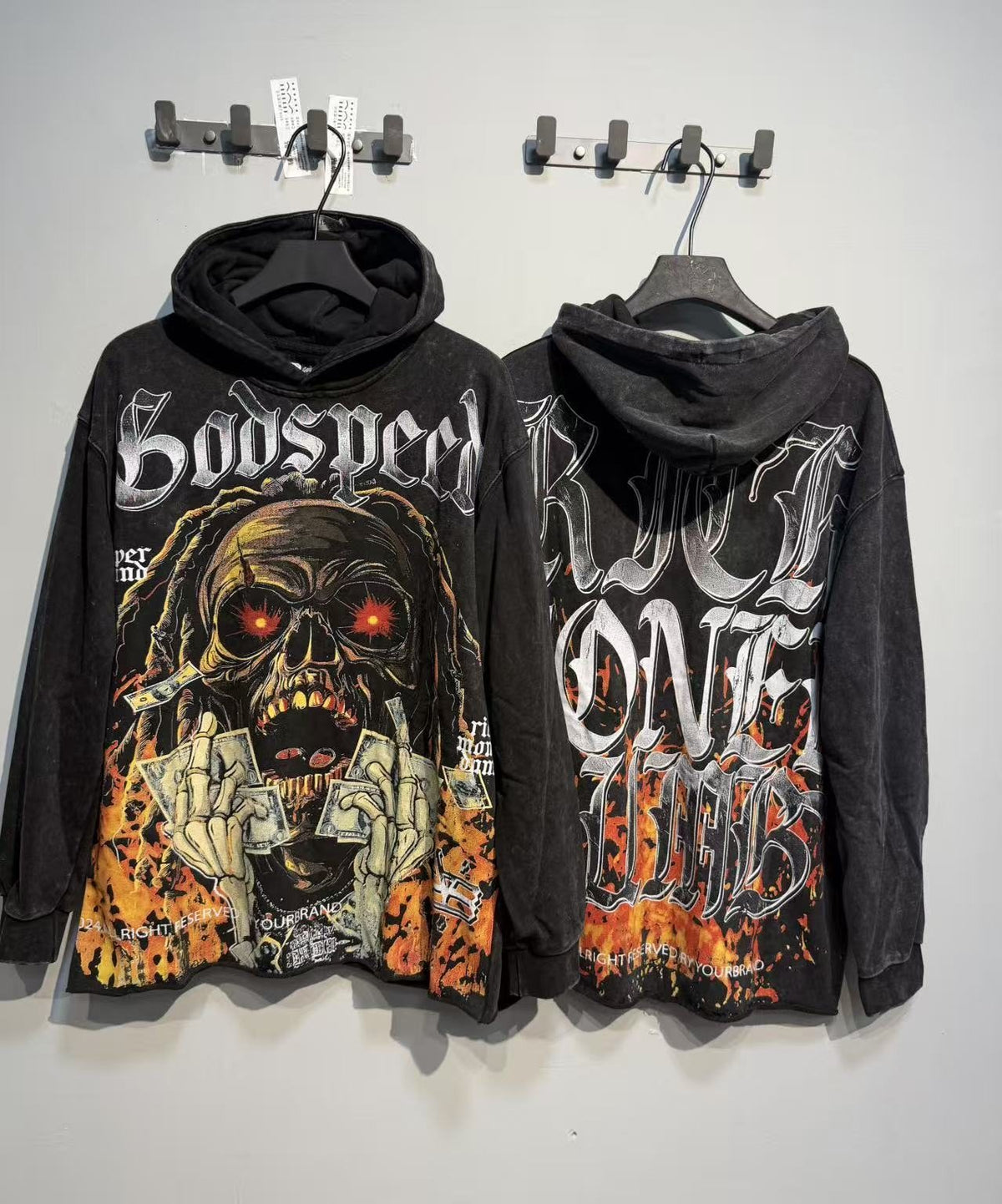 Godspeed Skull Graphic Acid Wash Hoodie