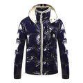 Moncler Contrast-Trim Glossy Hooded Down Puffer Jacket