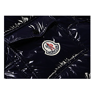 Moncler Contrast-Trim Glossy Hooded Down Puffer Jacket