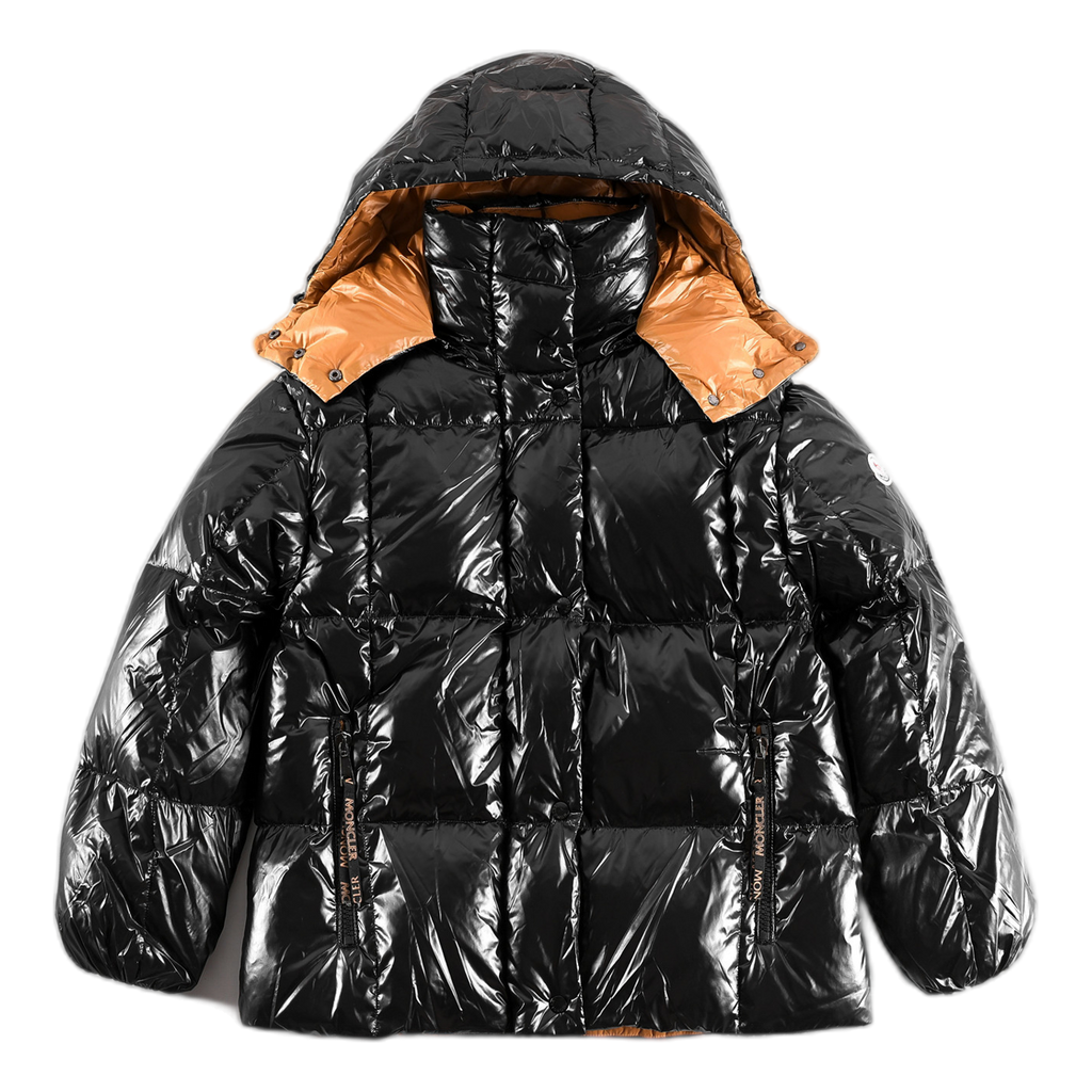 Moncler Glossy Short Down Jacket with Copper-Tone Lining - Black