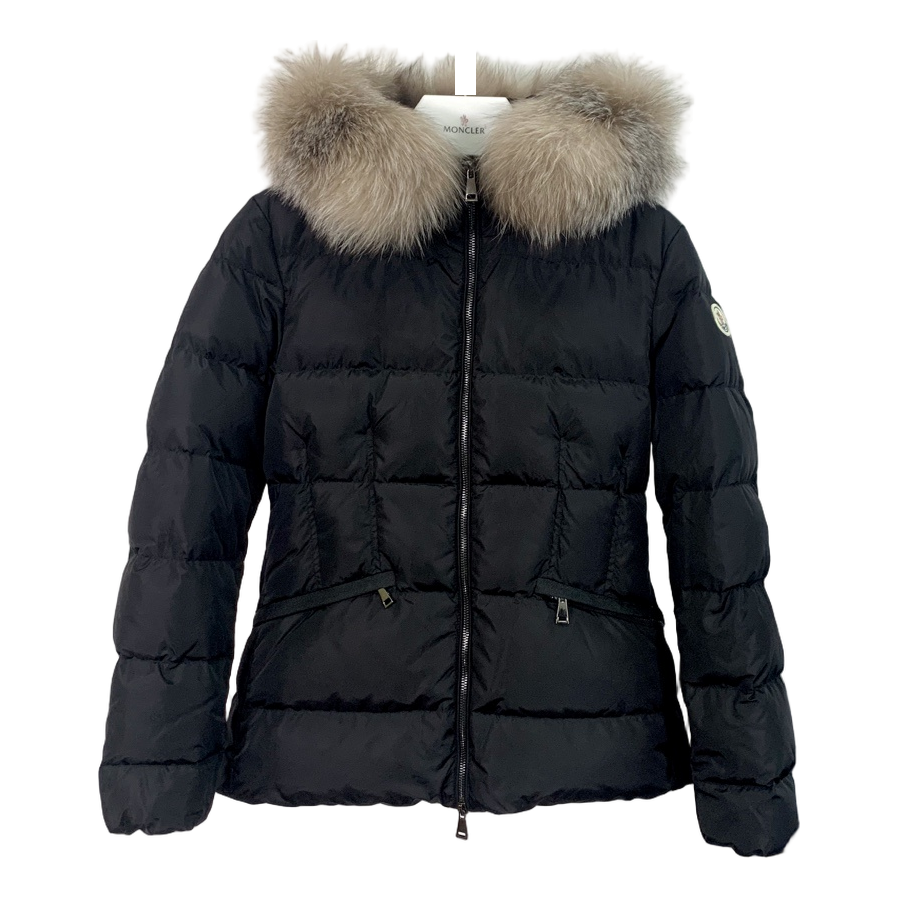 Moncler Cinched-Waist Fur-Trim Down Puffer Jacket - Black