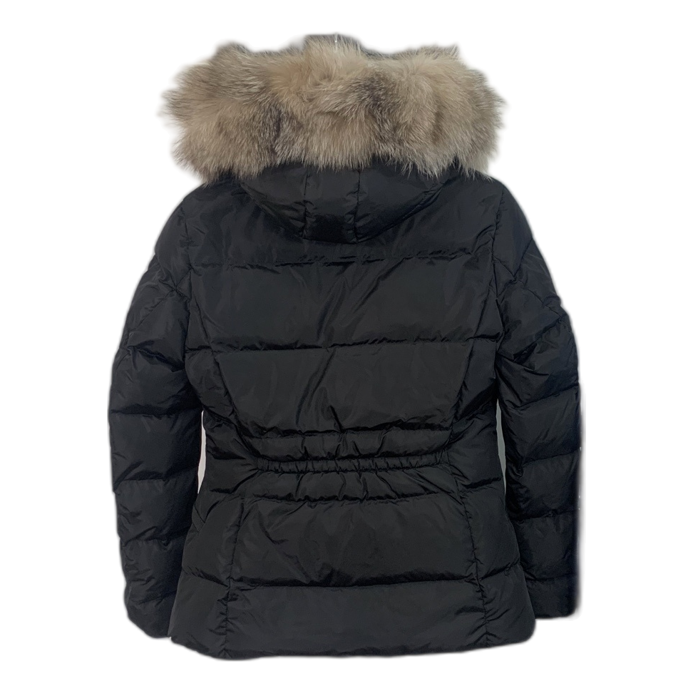 Moncler Cinched-Waist Fur-Trim Down Puffer Jacket - Black
