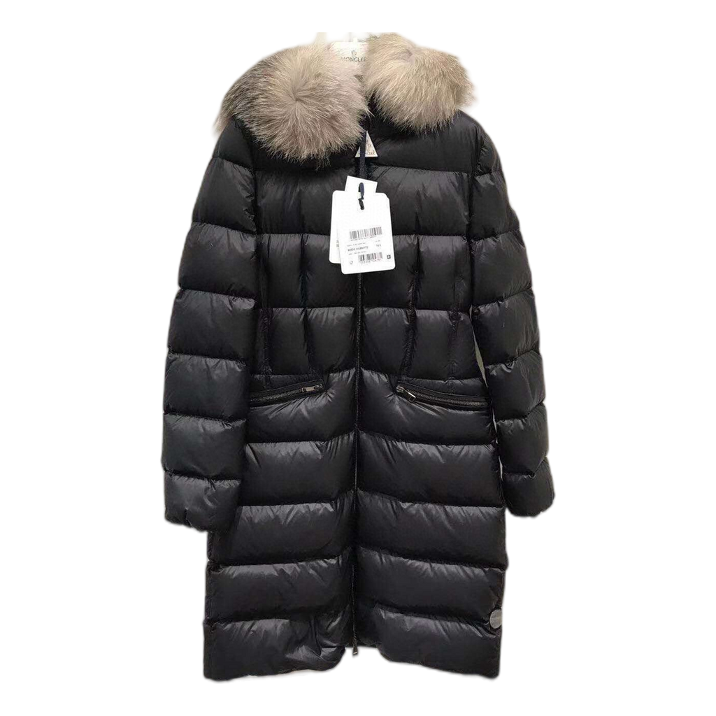 Moncler Four-Pocket Fur-Trim Hooded Long Down Coat - Black