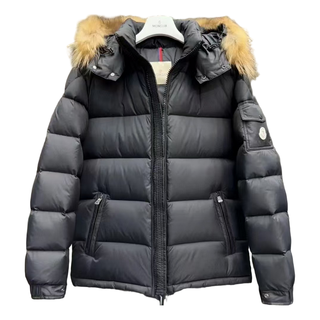 Moncler Fur-Trim Hooded Down Puffer Jacket - Black