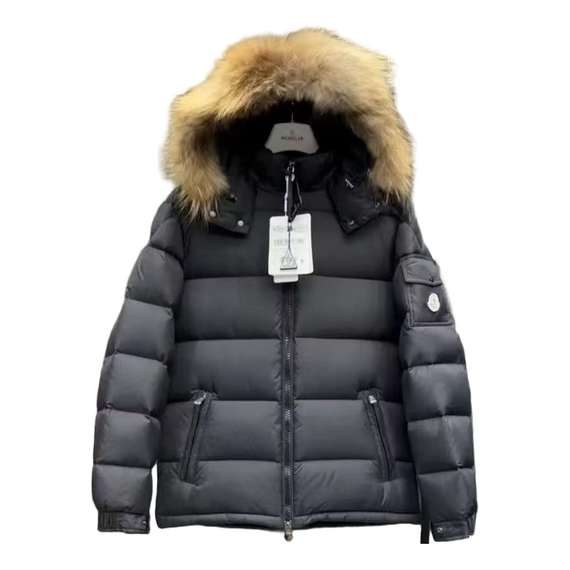 Moncler Fur-Trim Hooded Down Puffer Jacket - Black