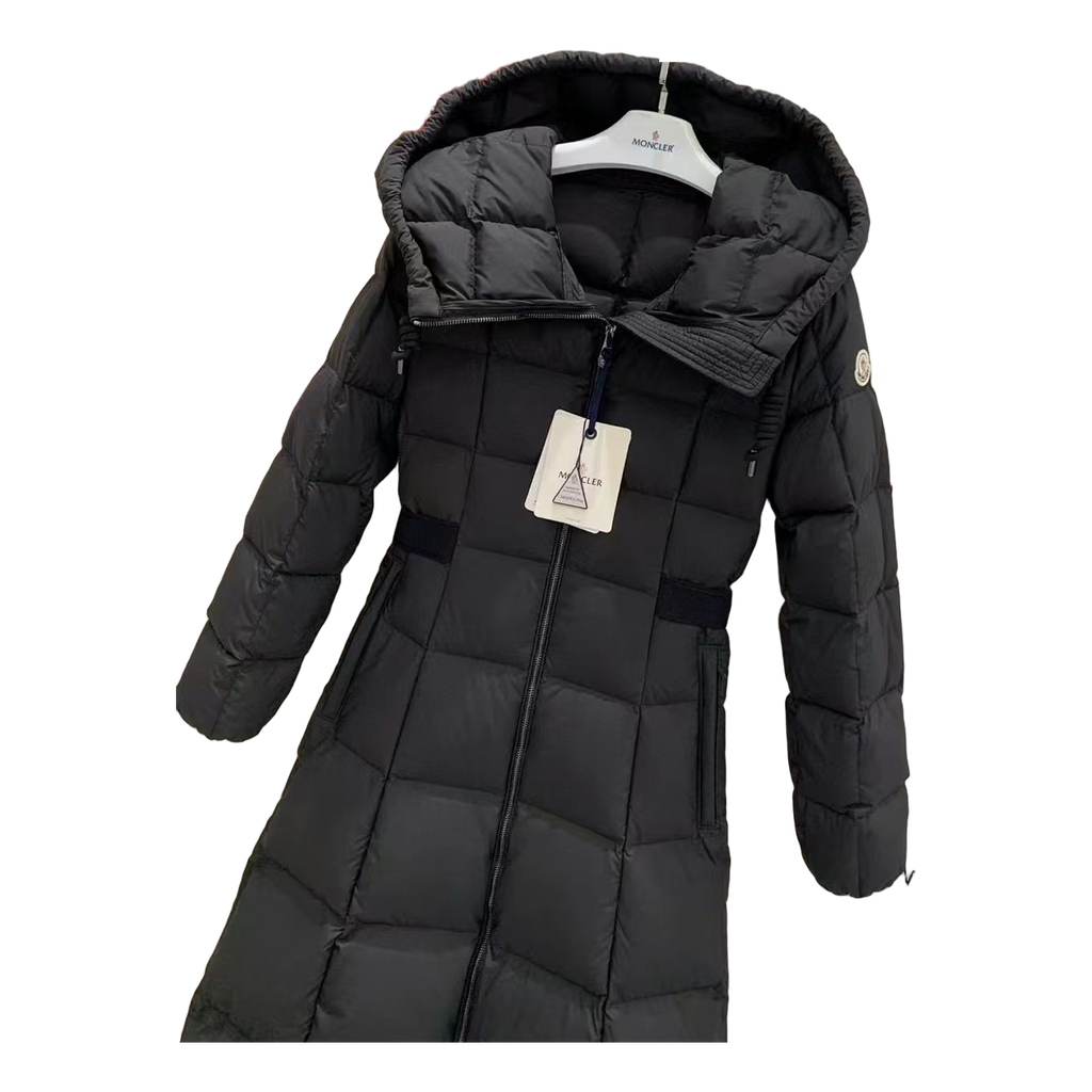 Moncler Fitted Hooded Long Down Puffer Coat - Black