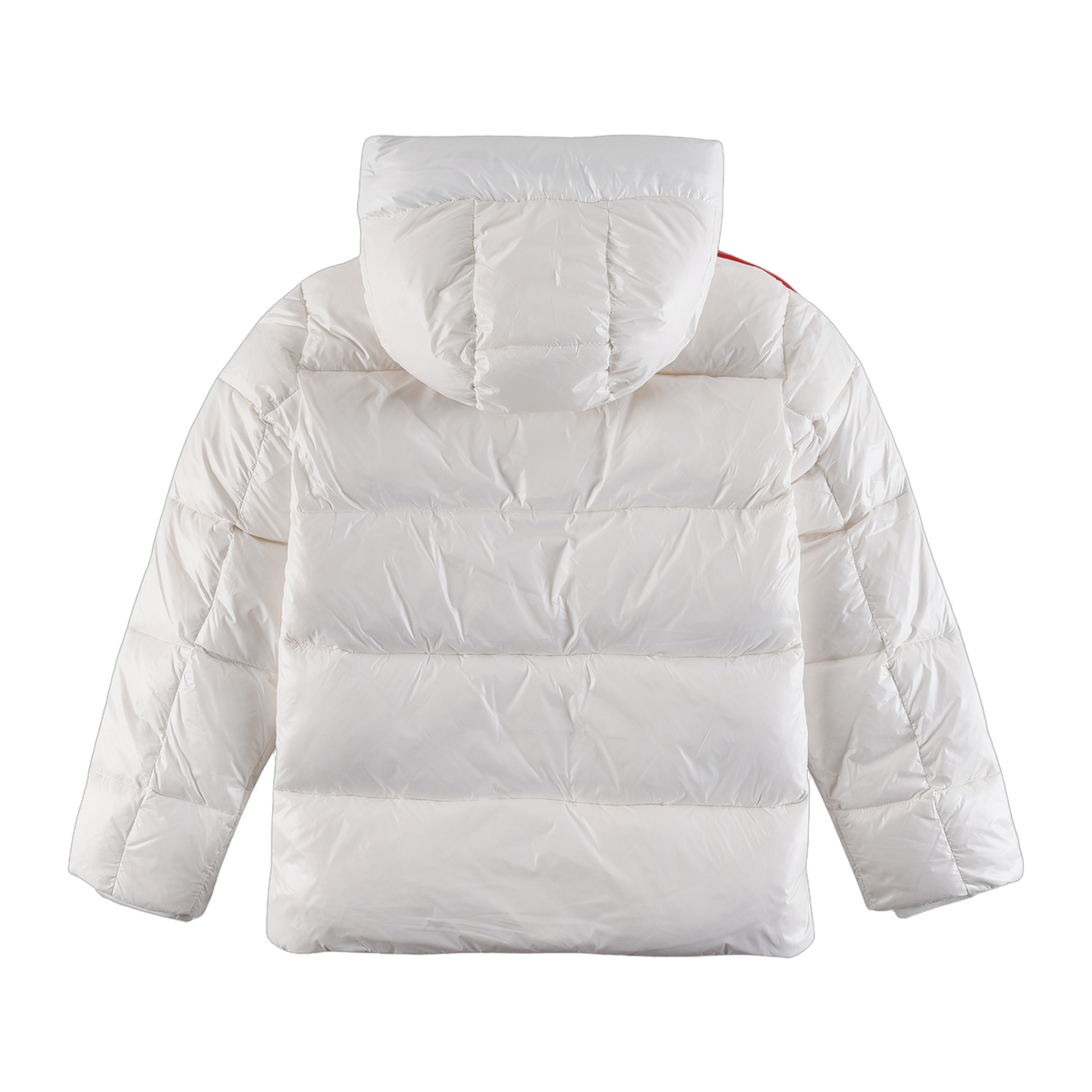 Moncler Tricolour Sleeve-Stripe Hooded Down Jacket – White