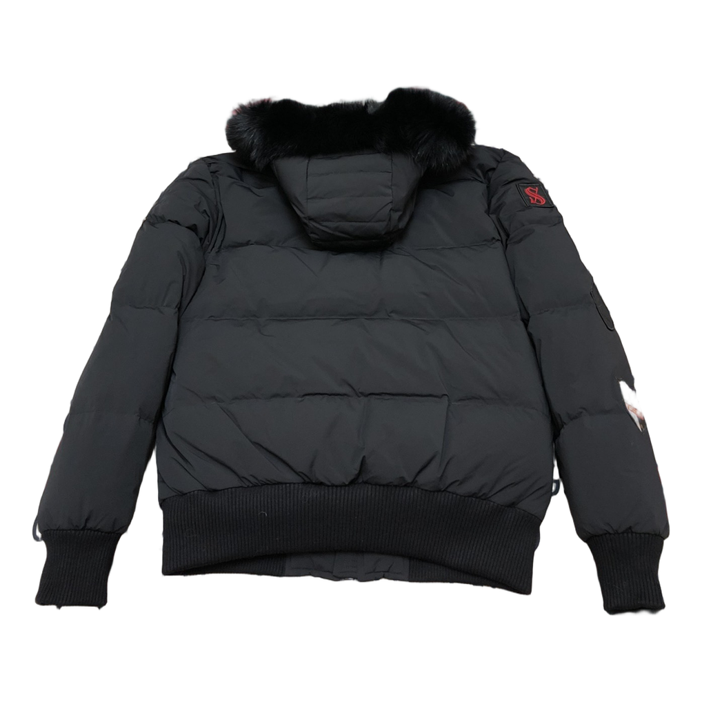 Moose Knuckles Patch-Detail Hooded Down Bomber Jacket – Black