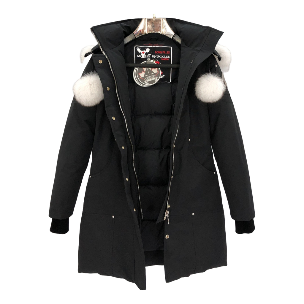 Moose Knuckles Stirling Down Parka with White Fur Trim