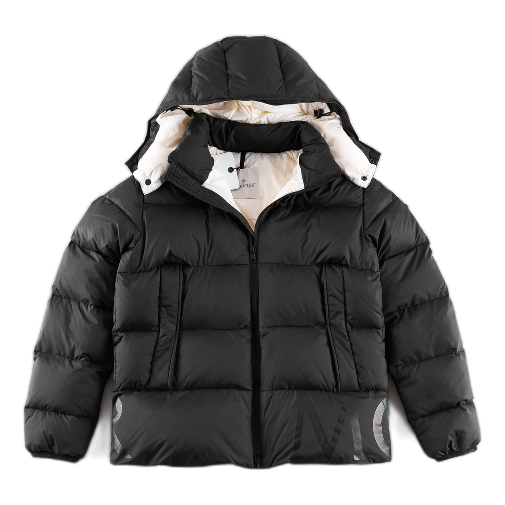 Moncler Contrast-Lined Logo-Hood Down Puffer Jacket - Black