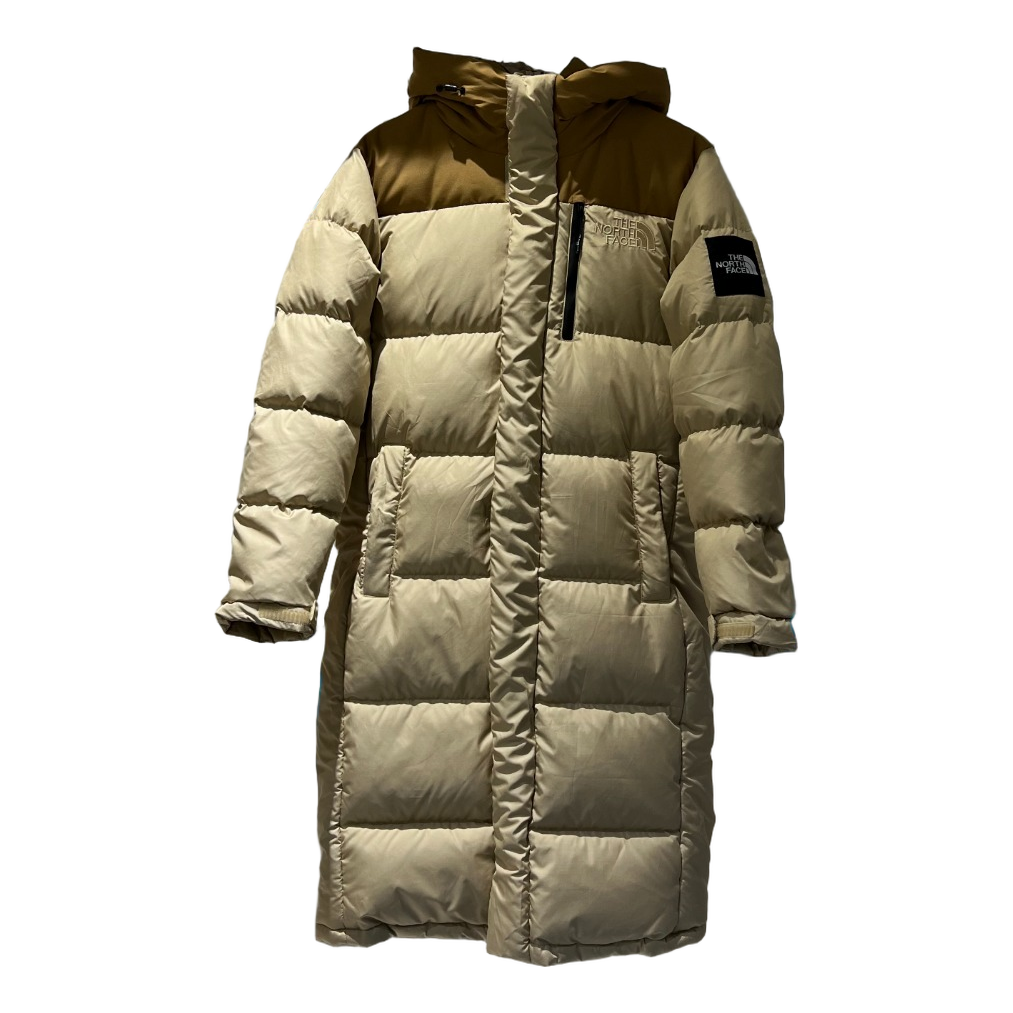 The North Face Color-Block Long Hooded Down Coat – Tan