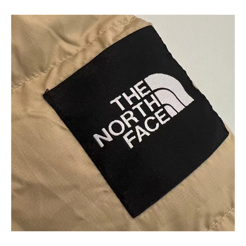 The North Face Color-Block Long Hooded Down Coat – Tan