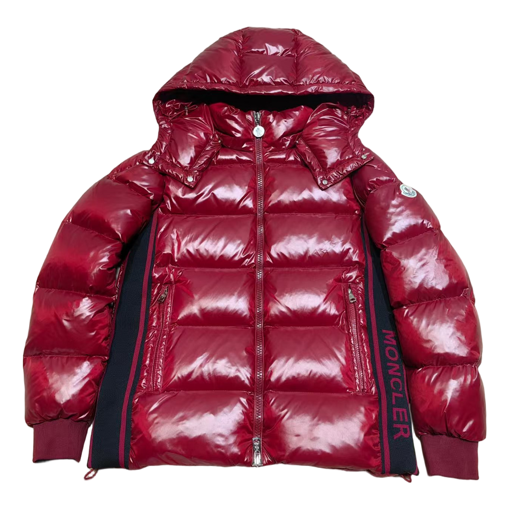 Moncler Logo-Zip Glossy Hooded Down Puffer Jacket - Red