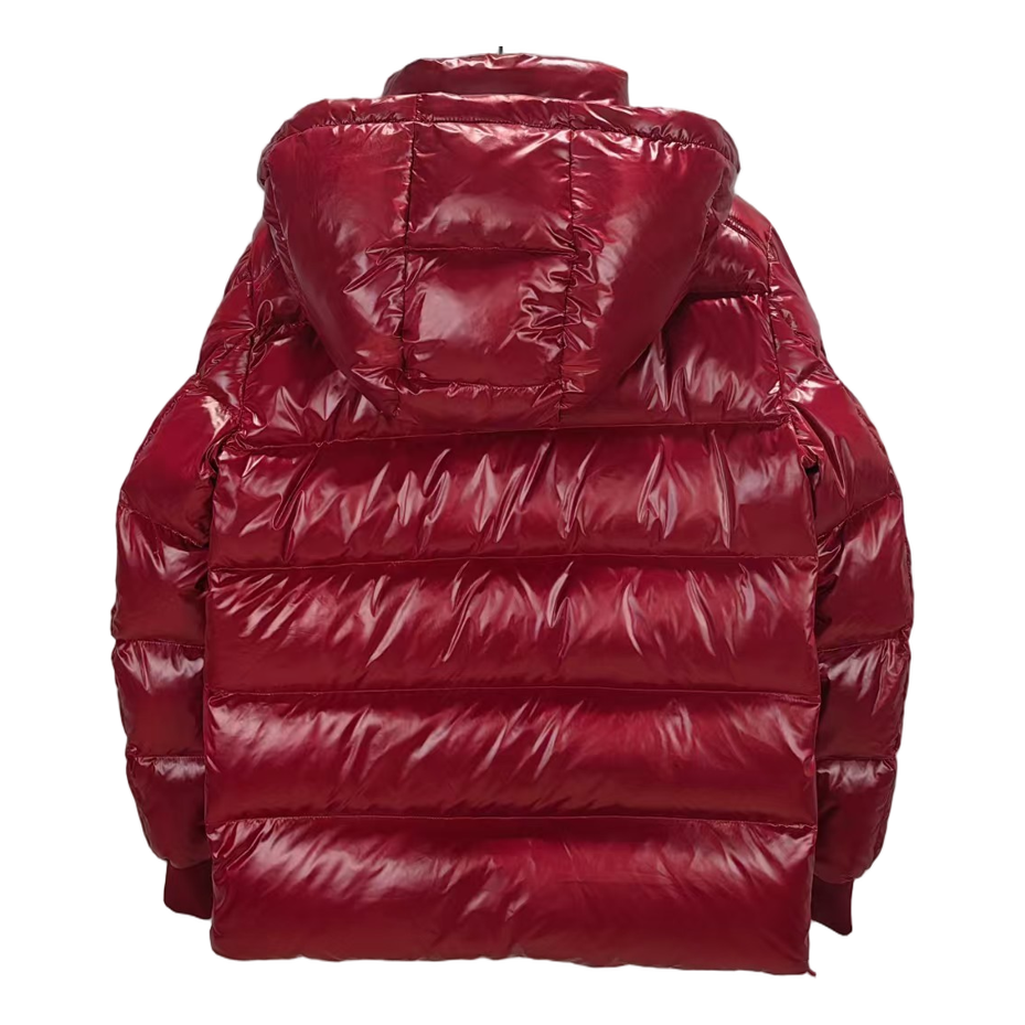 Moncler Logo-Zip Glossy Hooded Down Puffer Jacket - Red