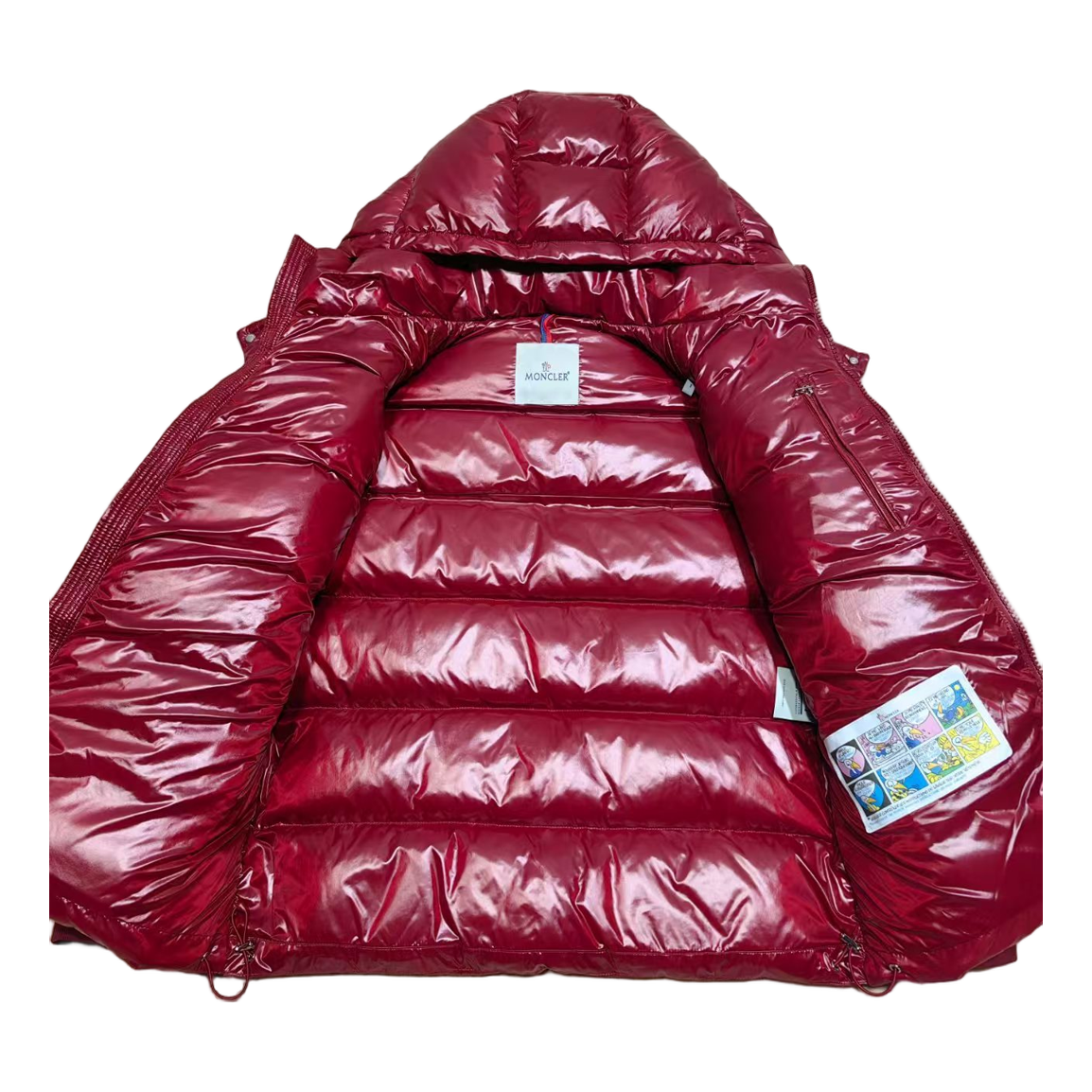 Moncler Logo-Zip Glossy Hooded Down Puffer Jacket - Red