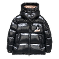 Moncler Mountain-Badge Glossy Short Puffer Jacket in Black