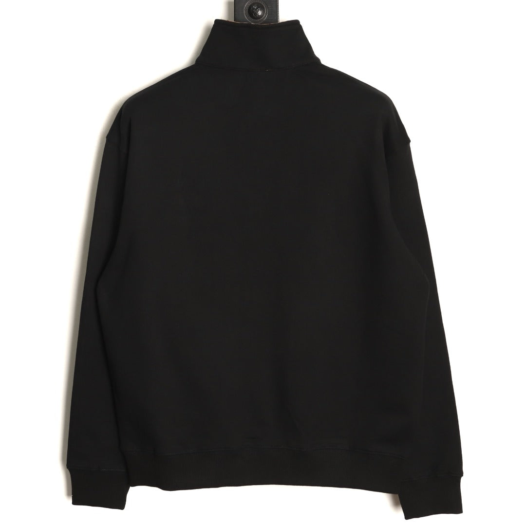 Burberry Equestrian-Detail Collared Half-Zip Sweatshirt - Black